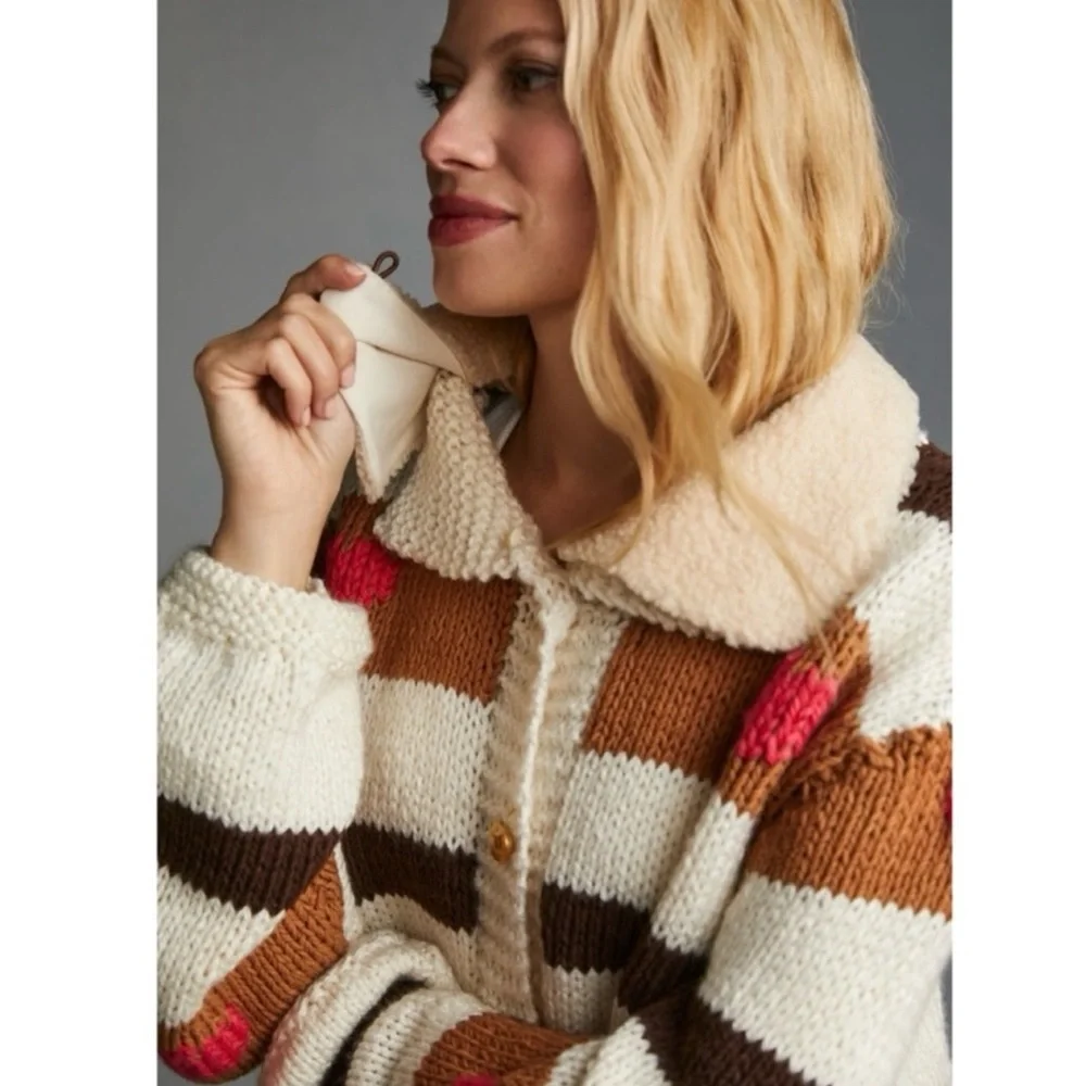 Anthropologie Vero Alfie Hand-Knit Cardigan Sweater Size 2 - Picture 4 of 16